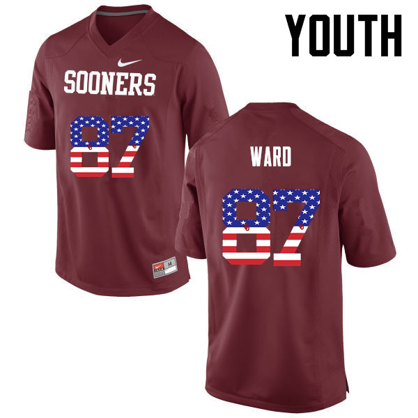 Youth Oklahoma Sooners #87 D.J. Ward College Football USA Flag Fashion Jerseys-Crimson - Click Image to Close